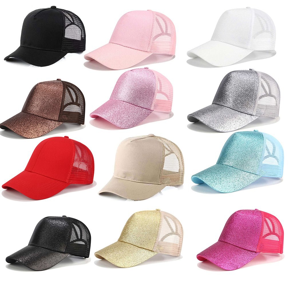 Glitter Paardenstaart Baseball Cap Vrouwen Snapback Vader Hoed Mesh Trucker Caps Messy Bun Zomer Hoed Vrouwelijke Verstelbare Hip Hop Piekte hoed
