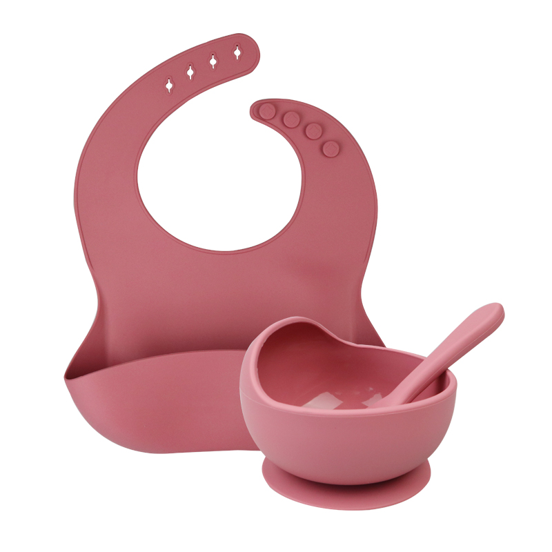 Ensemble de bol étanche et antidérapant pour bébé,1 pièce, produit en silicone et sans BPA, assiette, cuillère, vaisselle, alimentation,: Rose Red