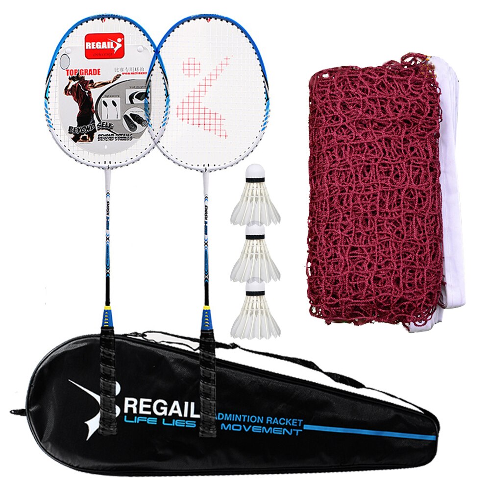 2 Player Badminton Racquets Set with 3 Shuttlecocks Carrying Bag and Badminton Net for Family Recreation Games