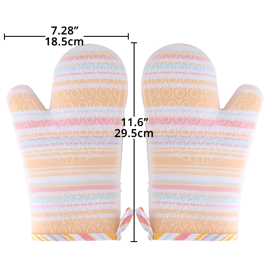 Oven Mitts 1 Pair - Silicone and Cotton Double -layer Heat Resistant Gloves / Silicone BBQ Gloves - Perfect for Baking Grilling: 29X18cm B