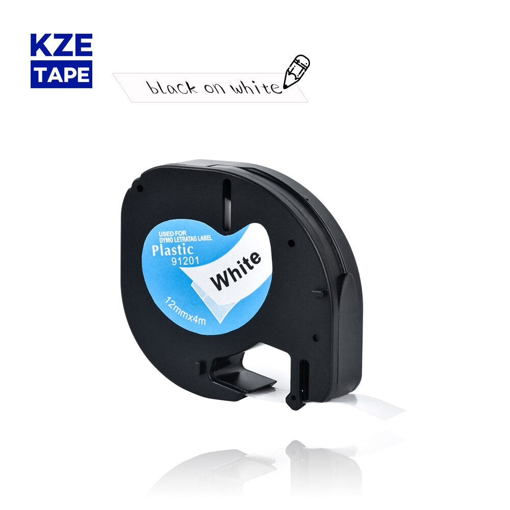 Compatible con Dymo Letratag cinta 91201 12mm de plástico cintas, negro sobre blanco, 59422, 91331, 91221, de la cinta de etiqueta para LT100H Dymo etiqueta imprimir