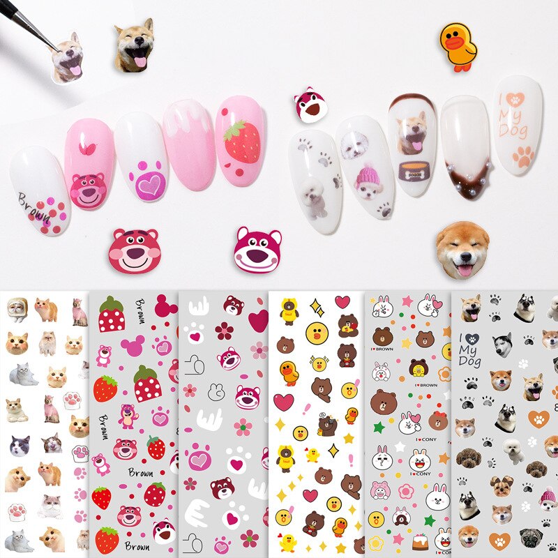 Dessin animé chien/chat/canard Nail Art autocollant belle chiot transfert d'eau décalque enveloppement complet mignon animaux curseur Nail Art décoration 1 pièces