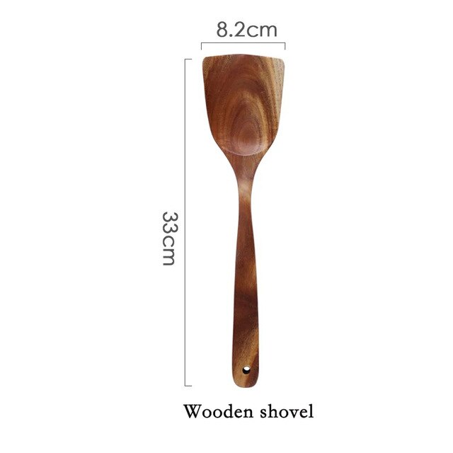 Thailand Teak Natural Wood Tableware Spoon Ladle Turner Long Rice Colander Soup Skimmer Cooking Spoons Scoop Kitchen Tool Set: 03
