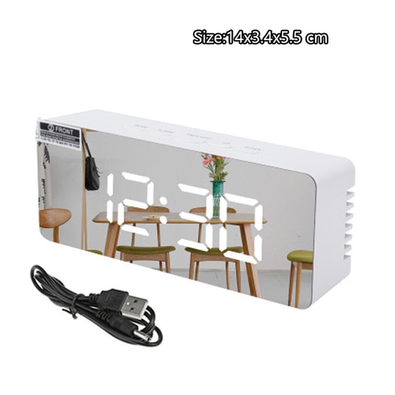 Digital Alarm Clock LED Mirror Electronic Clocks Multifunction Large LCD Display Digital Table Clock with Temperature Calendar: Square 2
