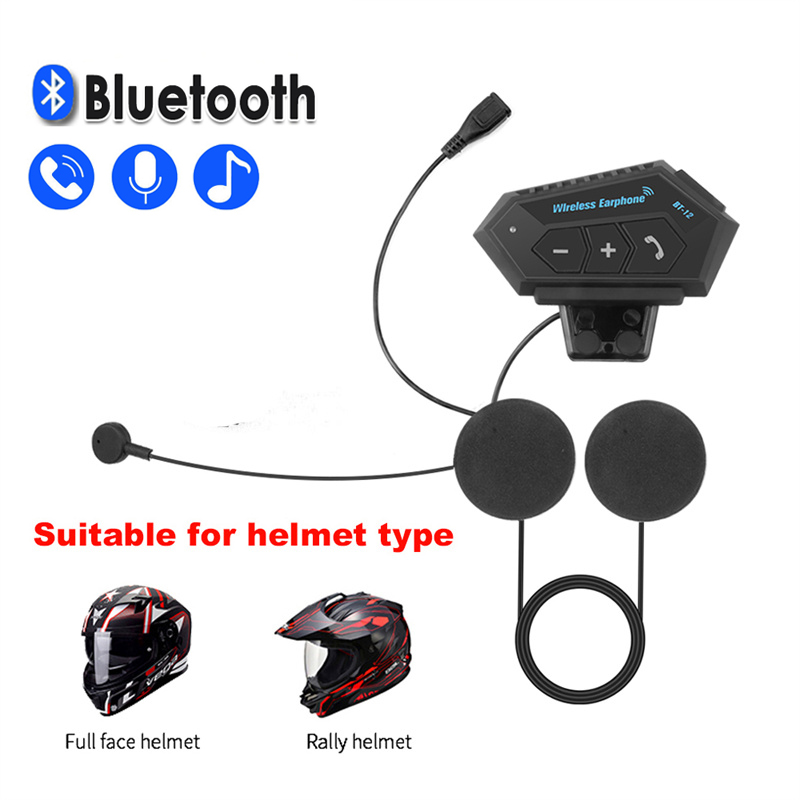 Motorcycle BT Helmet Headset Wireless Hands-free call Kit Stereo Anti-interference Waterproof Music Player Speaker: Blue