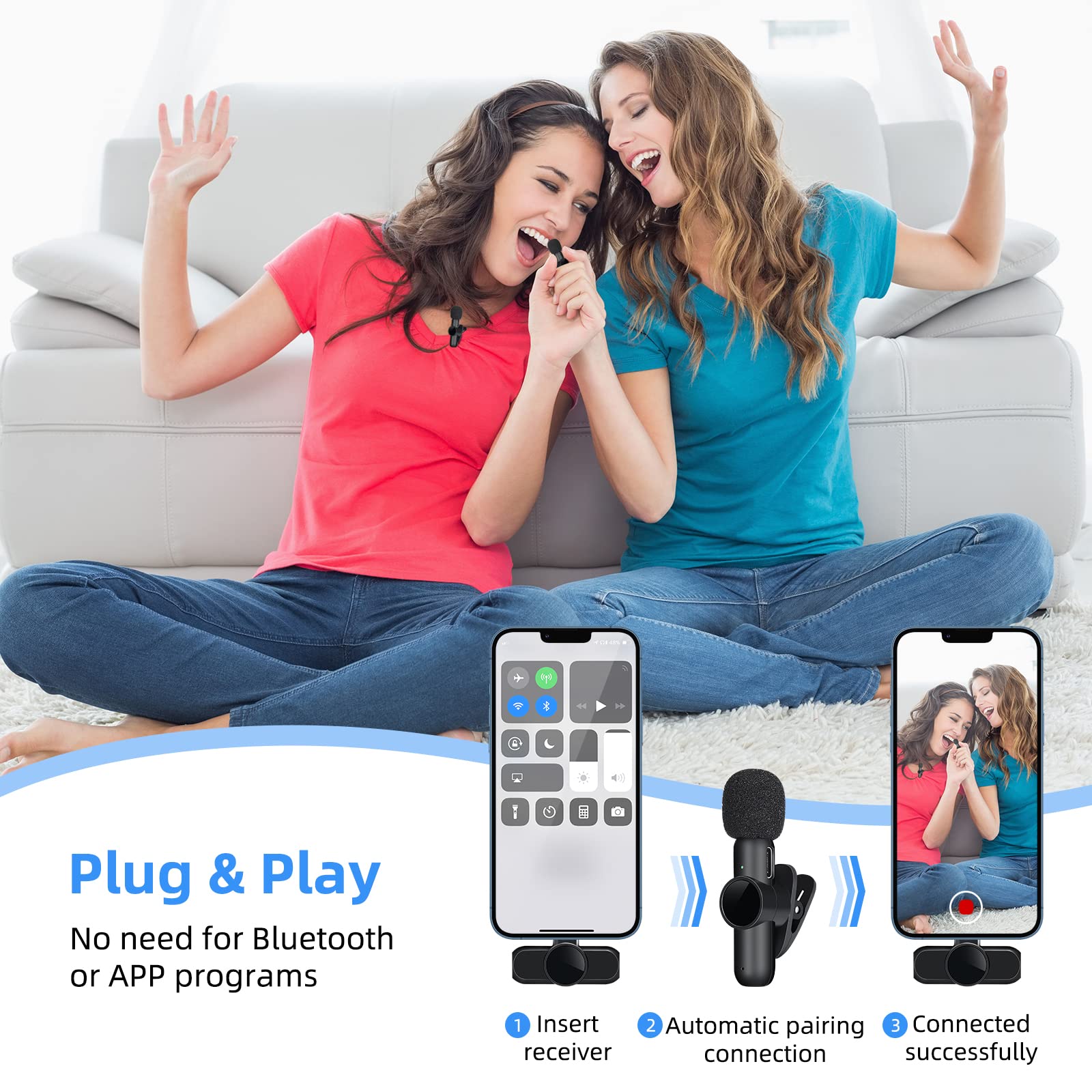 Bezprzewodowy mikrofon krawatowy 2.4G z redukcją szumów nagrywanie audio-wideo dla iPhone'a/iPada/Androida/Xiaomi/Samsunga mikrofon do gier na żywo