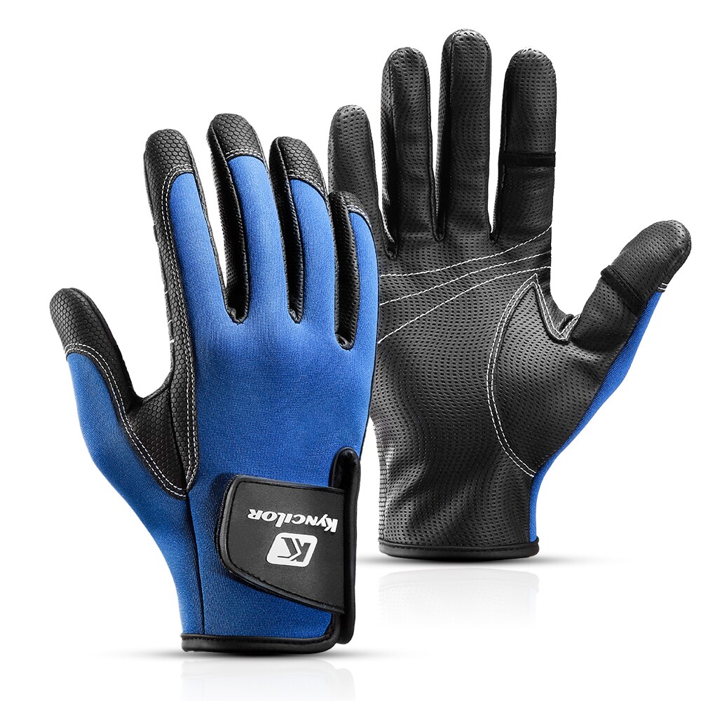 1 par de guantes de pesca para hombre y mujer, protección de pesca antideslizante, 2 dedos cortados, equipo deportivo de pesca, guantes de pesca: Azul / L