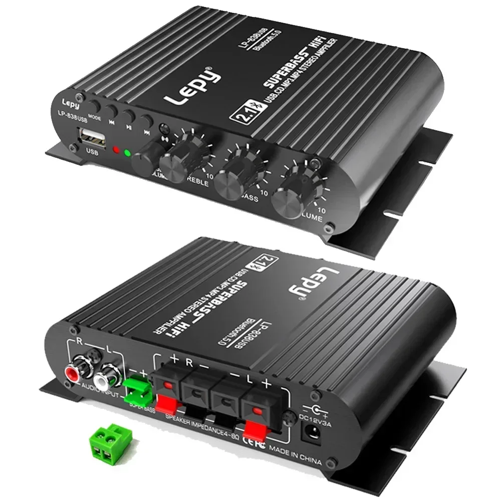 Wzmacniacz audio LEPY 838USB Bluetooth 5.0 Cyfrowy wzmacniacz basowy s HIFI Kanał 2.1 Samochodowy wzmacniacz domowy Sterownik USB Bezstratna muzyka DC12V