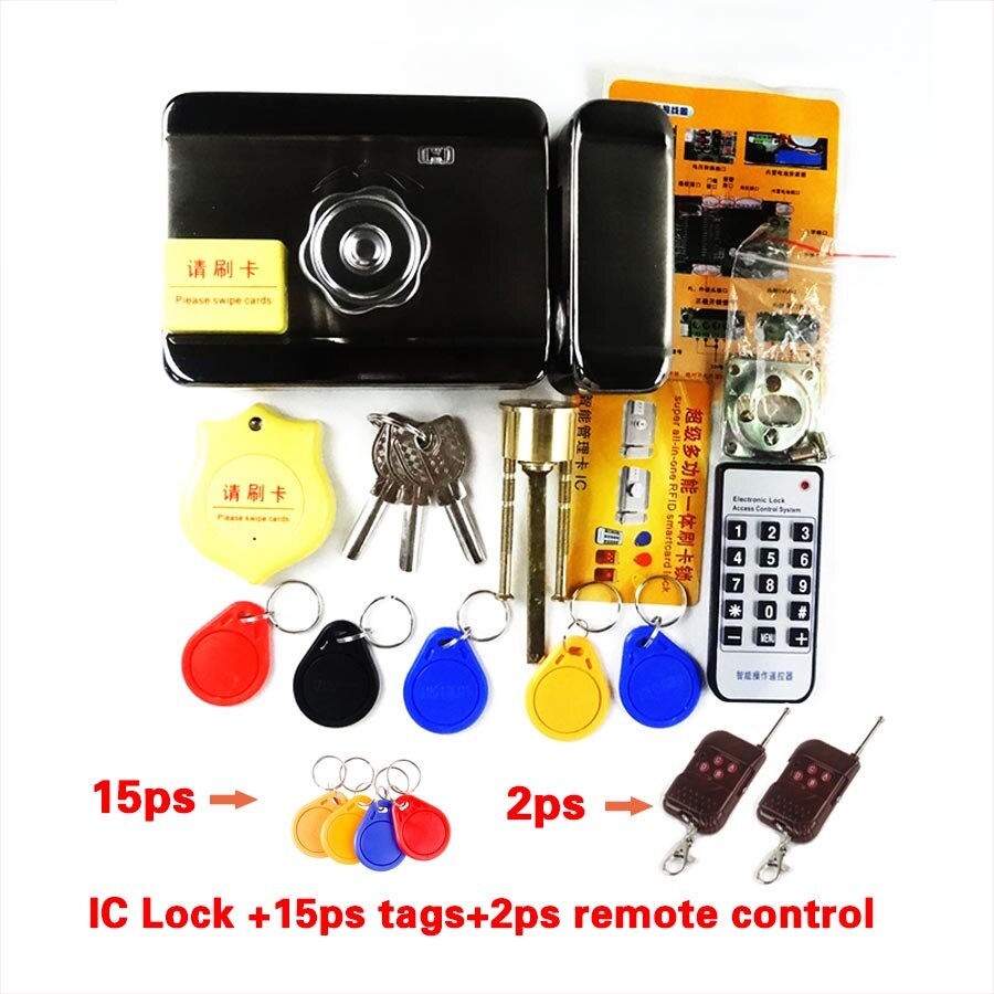Newest IC/ID Electronic door gate lock integrated RFID card electronic door lock reading&rotating open +access card remote: S IC kit 9