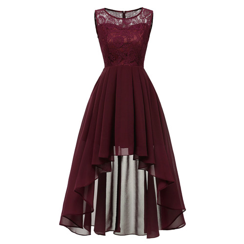 OML-536 # Sommer sexy Spitze Chiffon-violett Rosa Brautjungfer Kleider Kurze lange prom Party Kleid mädchen günstige frauen: Wein rot / 4
