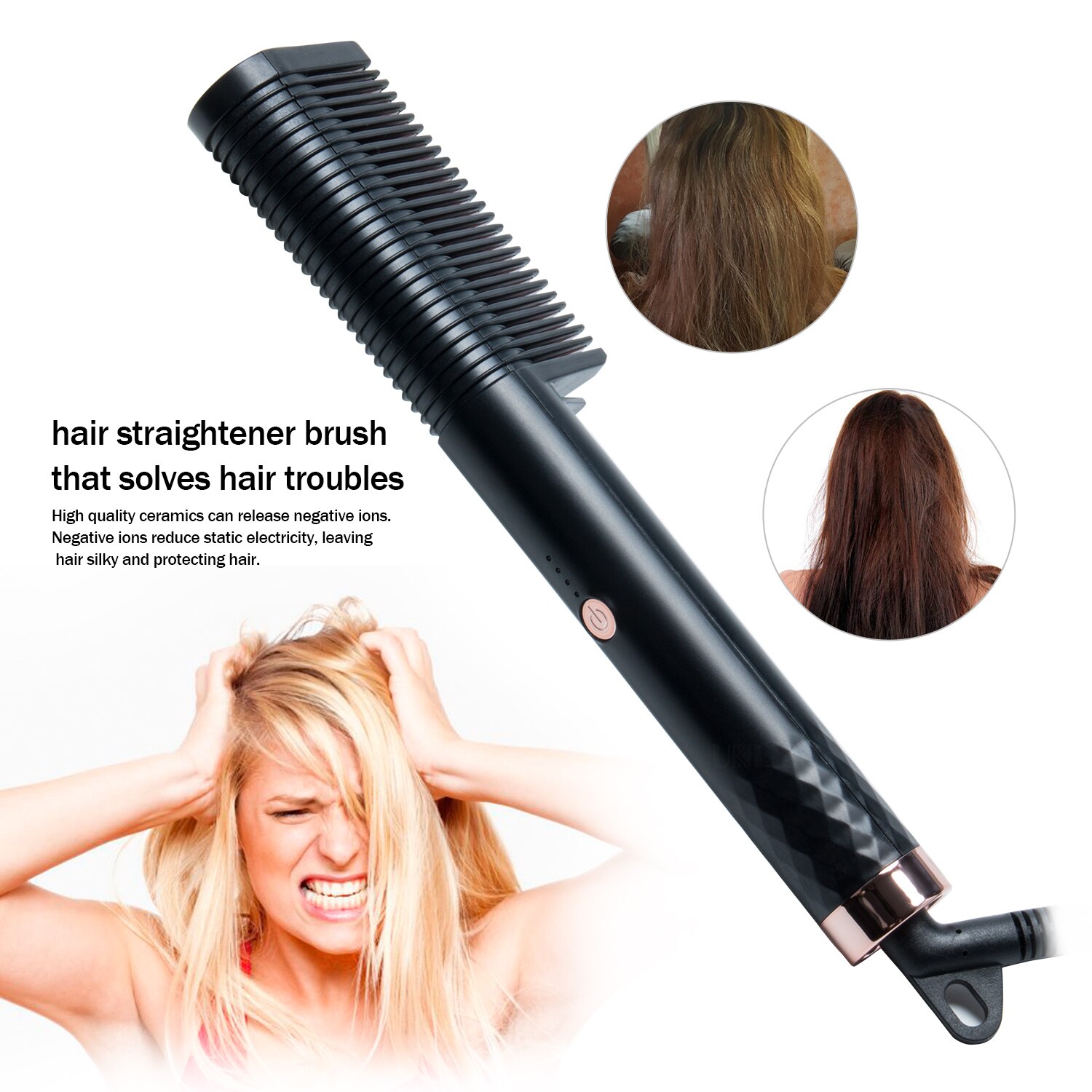 Newly Electric Hair Straightening Brush and Curler Comb Ceramic Ionic Anti Frizz&Scald Beauty Hair Styling Tool