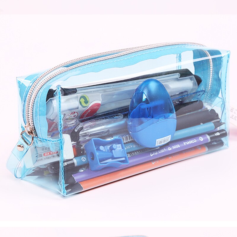 Estojo de plástico transparente para lápis, bolsa para lápis de escola e escritório para maquiagem de cosméticos