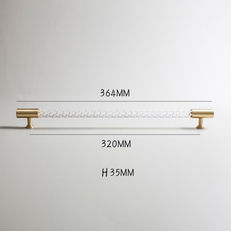 Transparante acryl handgrepen en knoppen gedraaide nerf ladegreep t-bar handgreep slaapkamerkast lange handgreep met massief messing bases: C -3165-320- mh