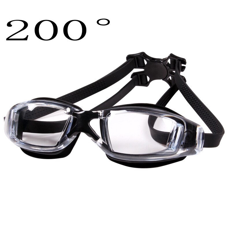 Plain/Myopia Swimming Glasses Waterproof Swim Diving Goggles 150-800 Degree Prescription Glasses HD Anti-fog Swimming Goggles: black myopia 200