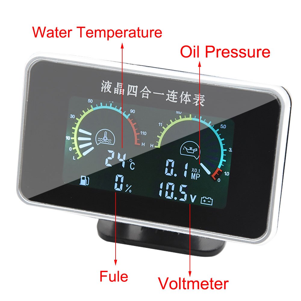 4 in1 12v 24v calibre automático 52mm medidor de pressão óleo do carro temperatura nível combustível medidor de pressão da água temp calibre tensão do motor