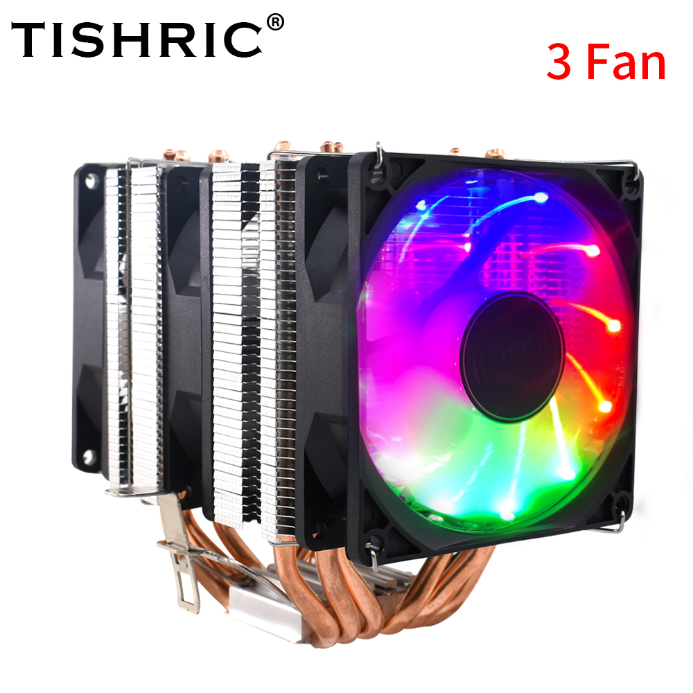 TISHRIC-ventilador de refrigeración de CPU de 6 tubos de calor, 4 pines, PWM, RGB, PC, para Intel LGA 1150, 1151, 1155, 1200, 1366, , X79, X99, AM3, AM4: 3 Fan 4 Pin PWM / AM3-AM2-FM2-FM1