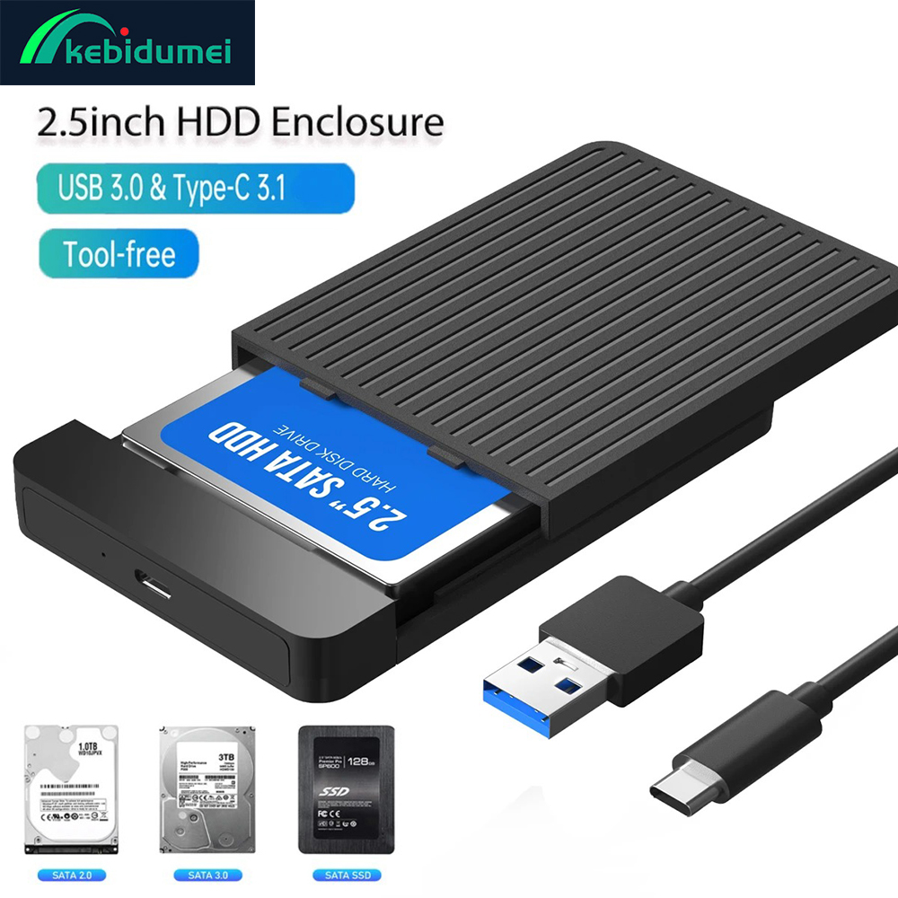 2.5- hårddisk/ssd-fodral sata till usb 3.1/3.0- adapterfodral 6 gbps hd extern hårddiskkabinett låda för disk hårddisktyp usb-c-kabinett