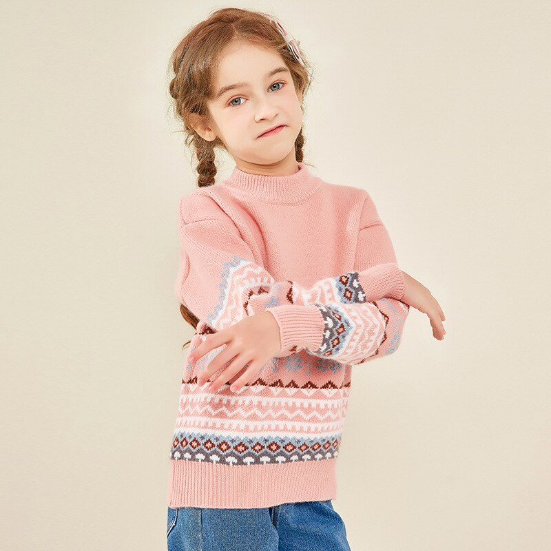 Girls Pink Knitted Sweaters 4 To 16 Year Autumn Winter Girls Stripes Plaid Soft Comfortable Sweater Children Knitwear Tops