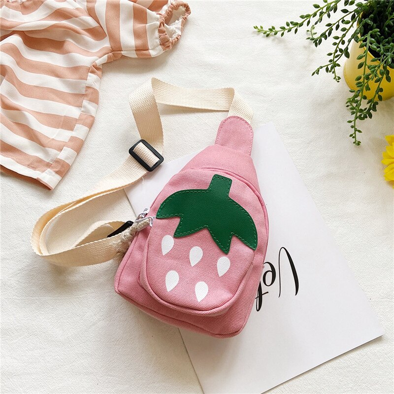 Baby Handtasche Kinder niedlich Erdbeere Muster überqueren-Karosserie Handtasche Mädchen Schulter Bote Tasche draussen Jahreszeit: Rosa