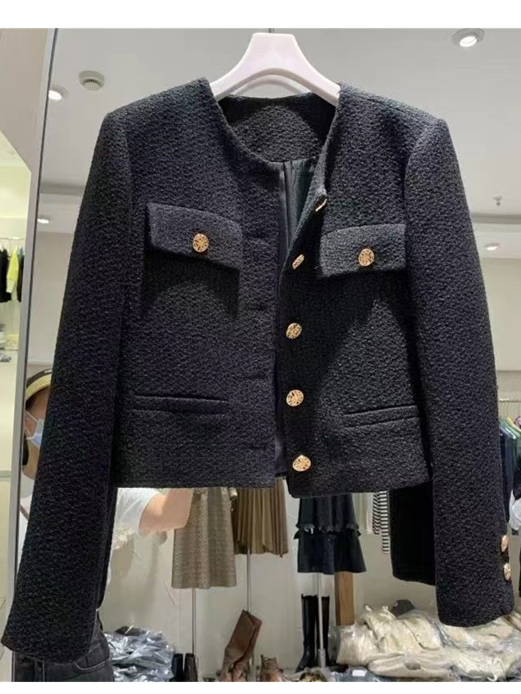 Smthma koreansk chic kvinnlig tweed basjacka kappa damkläder catwalk-stil ylle ytterkläder