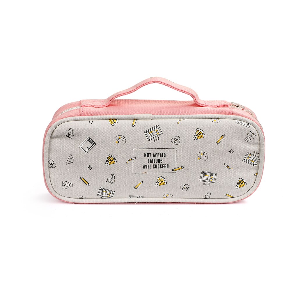 Estojo escolar portátil multifuncional, material de papelaria criativo e portátil de alta capacidade para lápis, armazenamento simples e multifuncional: pink