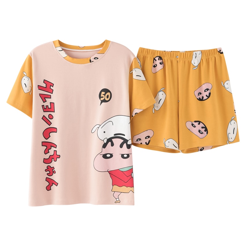 Bzel sommer pyjamassæt til kvinder sødt tegneserieprint kortærmede shorts fritid stor størrelse nattøj damebomuld