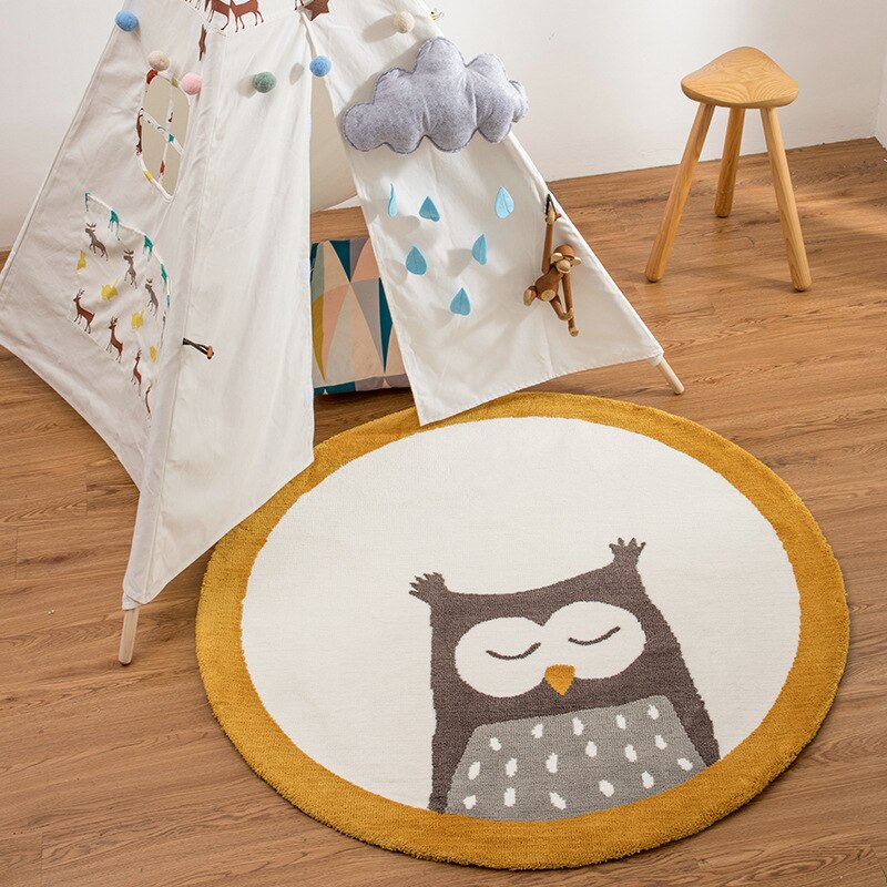 Hibou insipide rond tapis pour enfants dessin animé Animal motif chambre chambre chevet jeu ramper tapis