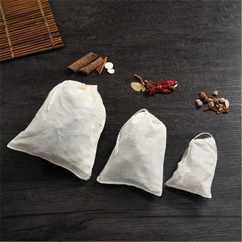 Bolsitas de té de muselina de algodón, bolsas reutilizables con cordón para jabón, té de hierbas, bolsas de filtro vacías para herramienta de cocina, 10 Uds.