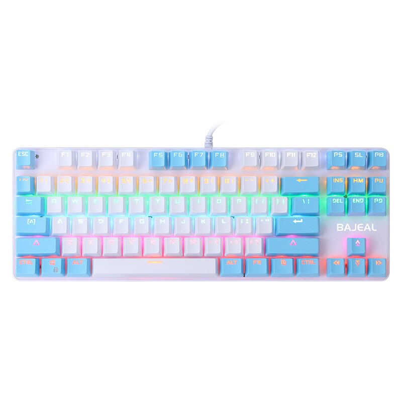 BAJEAL K100 Two-Color Keyboard 87-Key Green Axis Keycap USB Wired Mechanical Keyboard Gaming: WhiteBlue