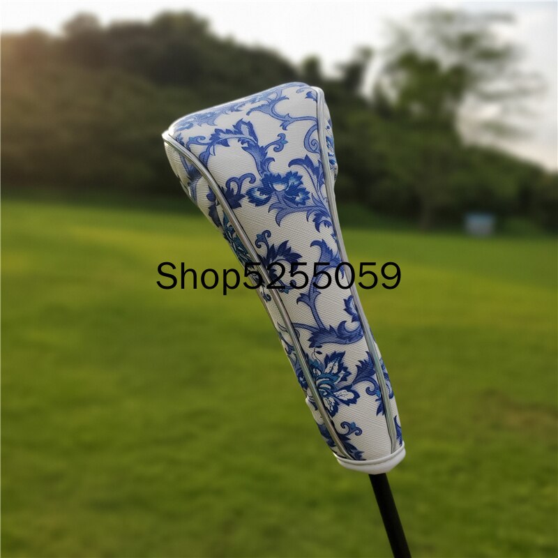Blue and White Porcelain Golf Club Driver Fairway Wood Hybrid UT Putter Mallet Putter Headcover Sports Golf Club Equipment: Wood 5