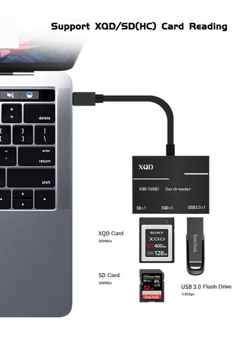 Lector de tarjetas SD de alta velocidad tipo C a XQD USB 3,0 adaptador de equipo informático de cámara de alta velocidad para Sony Serie G y tarjeta Lexar XQD