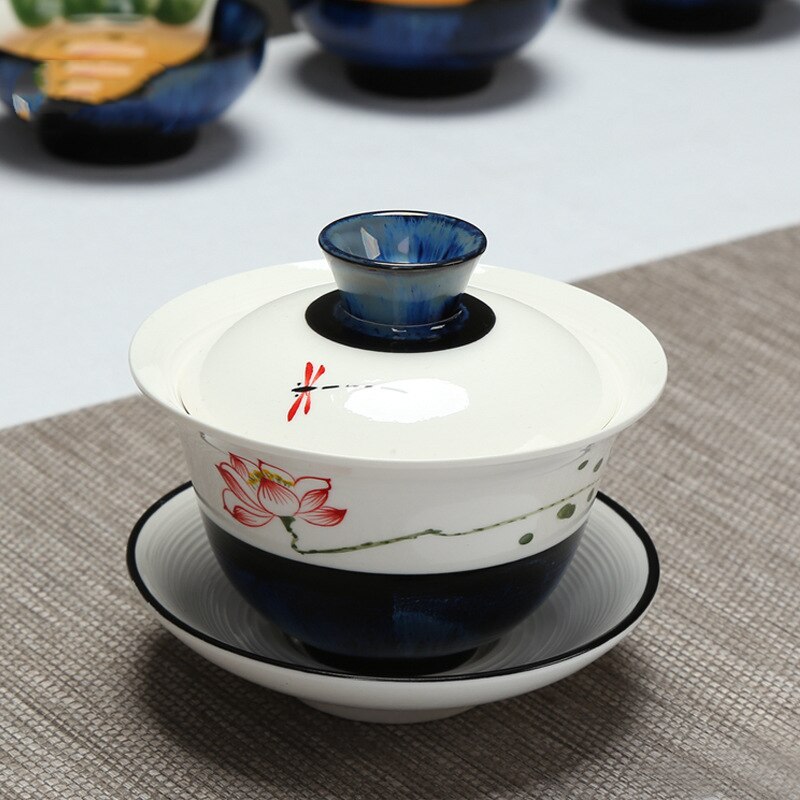 Volledige handgeschilderd gaiwan China gaiwan porselein terrine keramische cup kom deksel cup schotel mat china thee kom Chinese terrine op verkoop