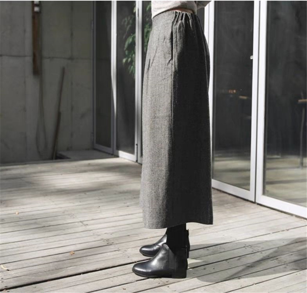 Weit geschnittene wollröcke und -hosen mit weitem bein, damen-faltenhosen, lässige winter- und herbsthosen, gerade geschnittene hosen mit elastischem bund und weitem bein