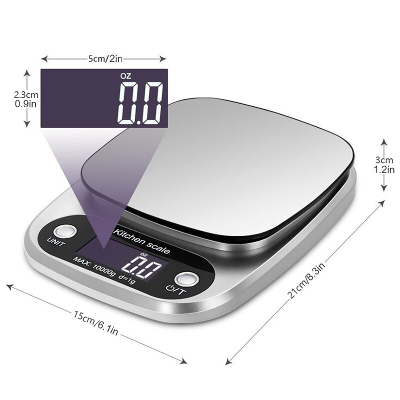 LED Electronic Digital kitchen Scale Balance Cuisine Food Scale Cooking Measure Tools Stainless Steel Weighing Measure 10KG