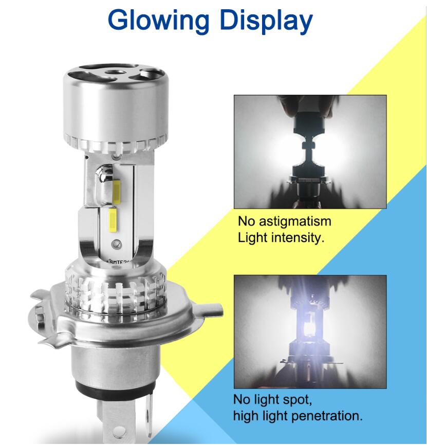 2 Stuks Motorcycle Led Koplamp H4 HS1 BA20D H6 Blub Dc 9V ~ 60V 6000K Moto Licht csp Chip Scooter Accessoire Motobike Hoofd Lamp