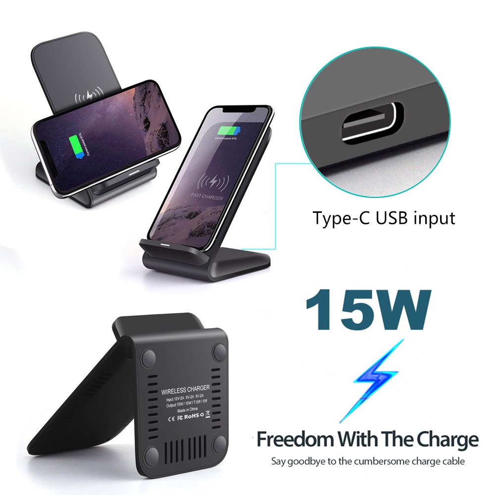 FDGAO – support de chargeur sans fil Qi 15W, pour iPhone 12 Pro 11 XS XR X 8 Samsung S21 S20, Station de charge rapide de Type C