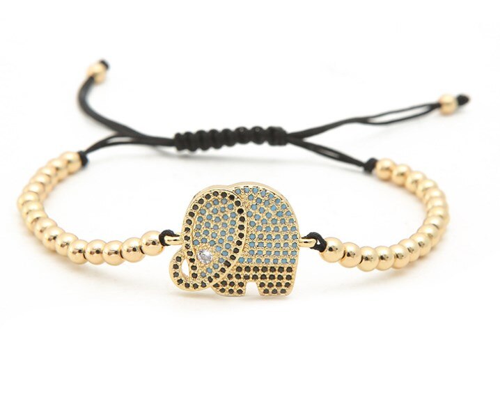 gold silver micro pave cz Cubic Zirconia rope adjusted Copper Beads Bracelet hg2 Elephant Charm Braided Bangles: 1