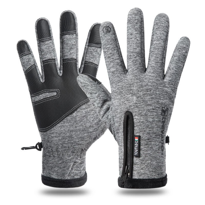 Koldtætte skihandsker vandtætte vinterhandsker cykling fluff varme handsker til berøringsskærm koldt vejr vindtæt anti-slip: L / Grå