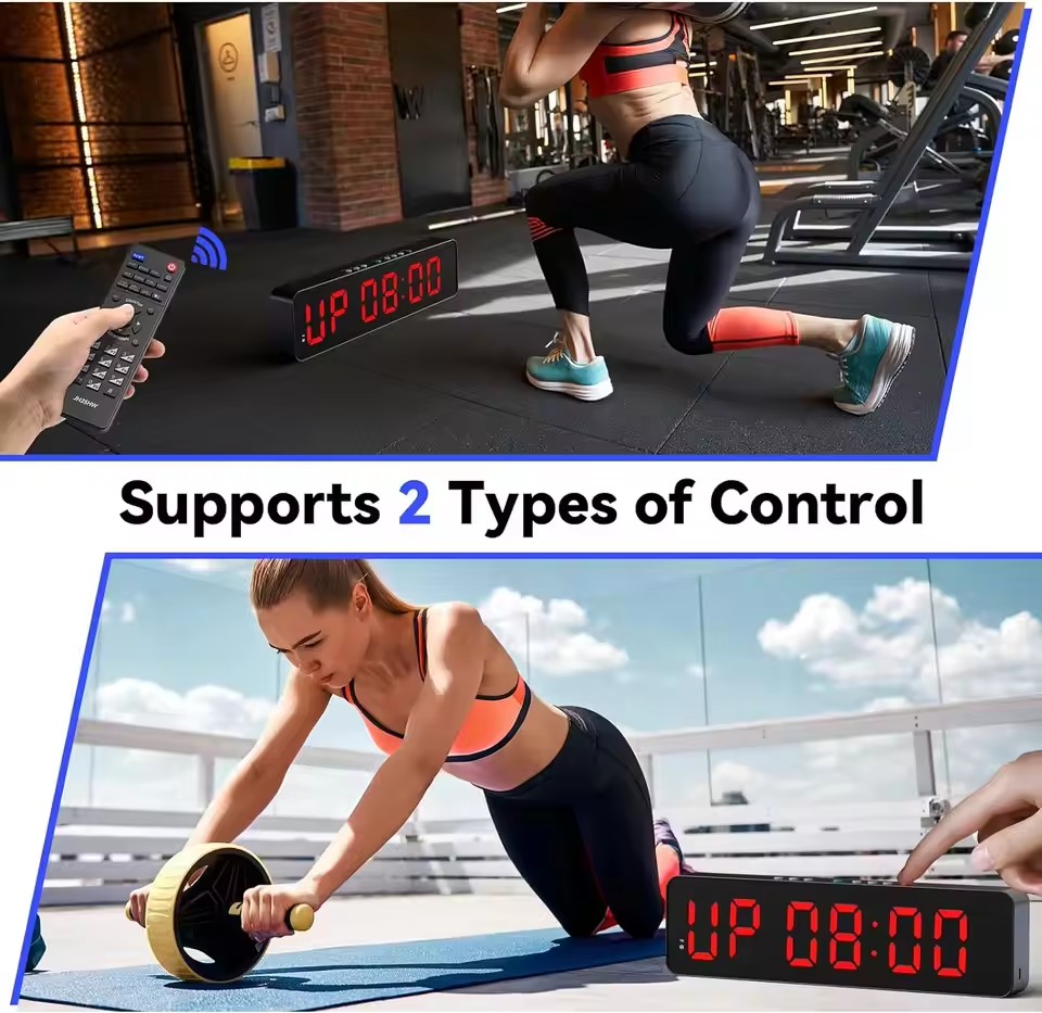 Remote Gym Timer 2 inch Ultra-Clear Interval Time Timers with LED Countdown/Up Wall Clock Battery Power Fitness Timer Stopwatch