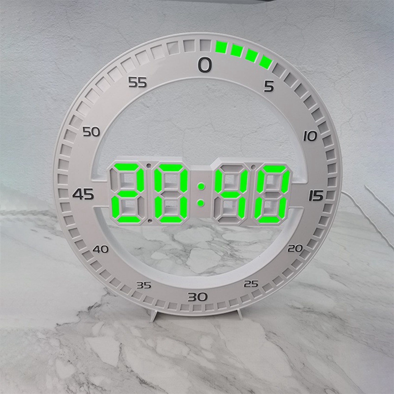Silent 3D Digital Circular Luminous LED Wall Clock Alarm with Calendar Thermometer for Home Decoration