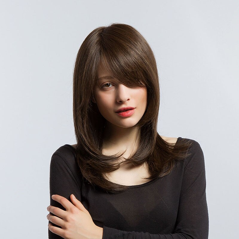 Pelucas de pelo largo liso ombré marrón ceniza Lolita parte lateral para mujeres Afo pelucas de pelo Natural para uso diario pelucas sintéticas resistentes al calor