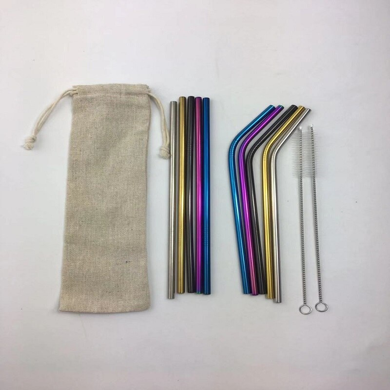 Bar party tillbehör dricka sugrör 304 rostfritt stål metall halm med renare borste för muggar 20/30oz