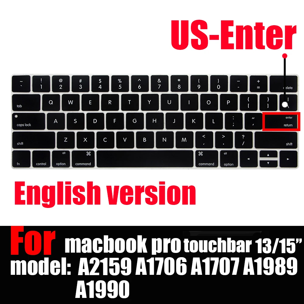 Pokrowiec na klawiaturę MacBook Pro z paskiem dotykowym 13 i 15 2016-2019 Model: A2159, A1989, A1990, A1706, A1707), silikonowy ochraniacz skóry: Niebieski