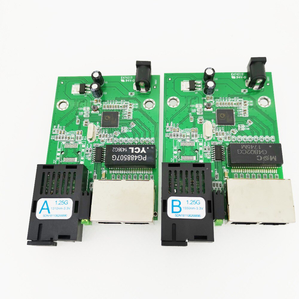 Convertisseur de média Fiber optique RJ45 PCBA, 2 pièces, 1 g2e 1.25G 2 ports Ethernet Gigabit 10/100/1000M 2 ports 1.25G
