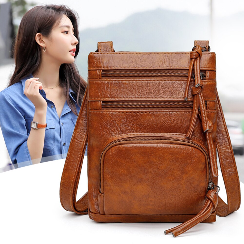 Retro messenger taske kvinder blødt pu læder dame klassisk crossbody skuldertaske lynlås rejse skulder håndtasker