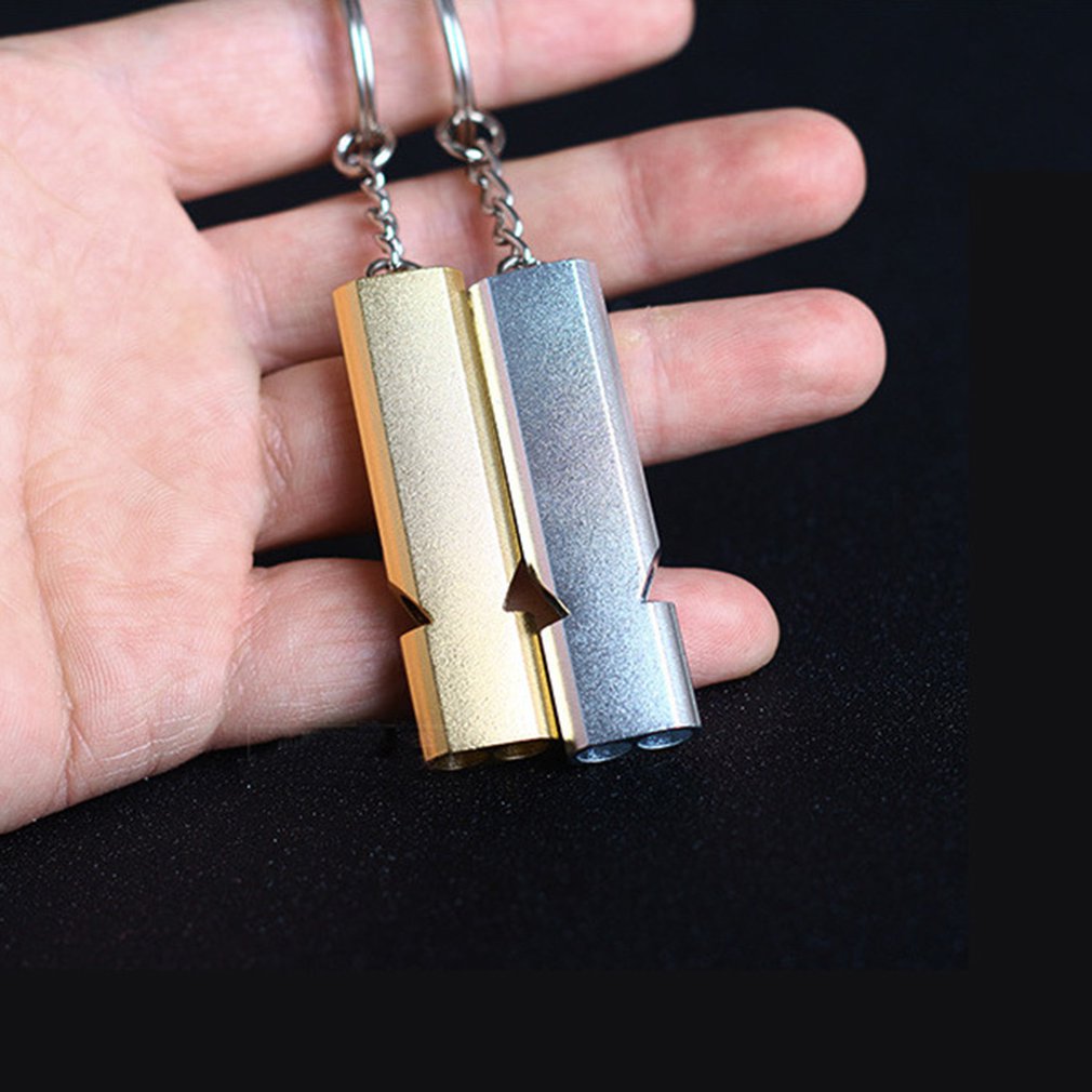 Dobbeltrør høy desibel aluminiumslegering fløyte nødoverlevelse fløyte cheerleading fløyte camping fottur tilbehør verktøy