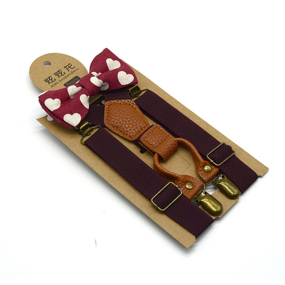 Hoge Elastische Elastische Vlinder Knoop Kid Baby Jongens Peuter Bruiloft Bijpassende Bretels Bretels En Luxe Strik Set: Wine