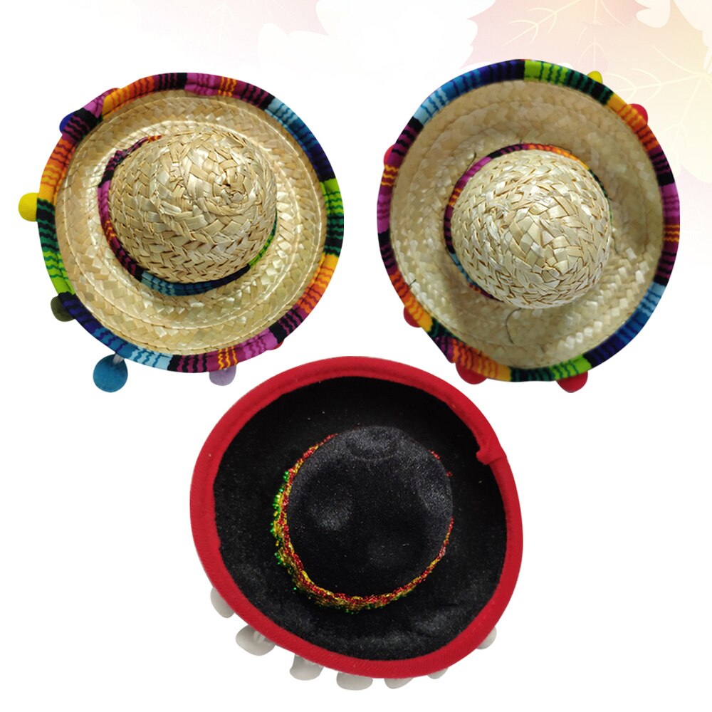 3 stk meksikansk hatt hår bøyler mini sombrero pannebånd festival hodeplagg opptreden rekvisitter fest favoriserer: Assortert farge