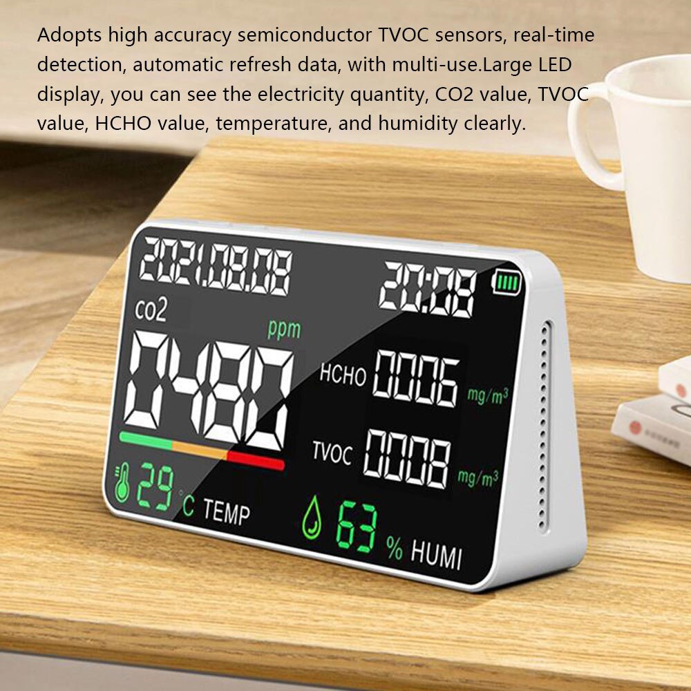 Air Detector CO2 Detector with Carbon Dioxide TVOC HCHO Value Electricity Quantity Temperature Humidity Display Function