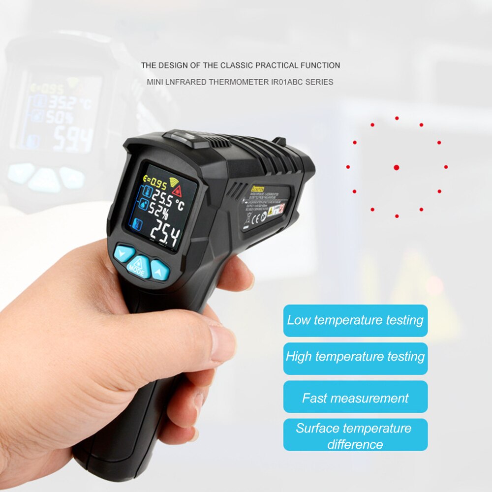 Industrial Digital Infrared Thermometer Handheld Infrared LCD Temperature Meter Gauge Non-contact IR Pyrometer Hygrometer